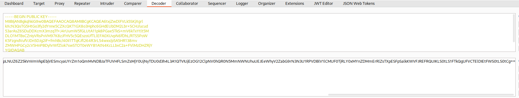 Decoder Burp avec le PEM encodé en Base64